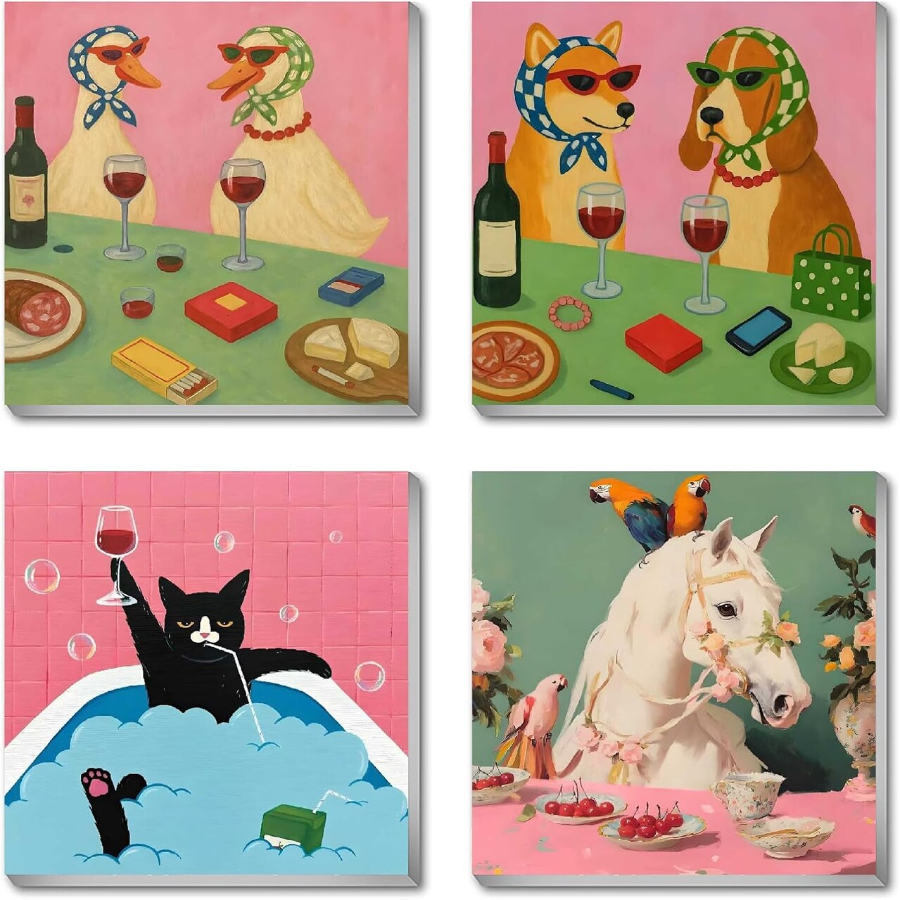 4 Pack Paint By Number Kits for Adults – Funny Animals & Horse DIY Acrylic Paint by Numbers with Frame, Beginner-Friendly Mini Canvas Wall Art Set for Home Decor & Gift, 8x8 Inch